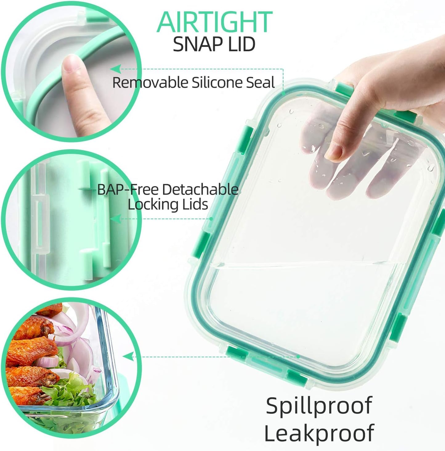 C CREST [10-Pack] Glass Food Storage Containers with Lids, Airtight, BPA Free, Meal Prep Containers for Kitchen, Home Use