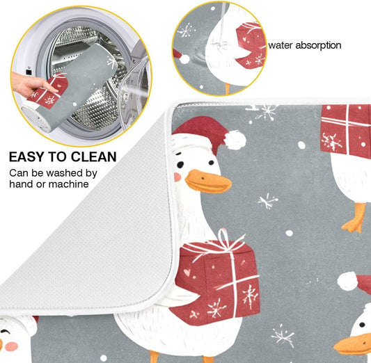White Geese Wearing Hat Dish Drying Mat Super Absorbent Drying Mat 16x18 inch Large Dish Drying Mats for Kitchen Counter Dish Drying Pads Kitchen Drying Matt for Countertop
