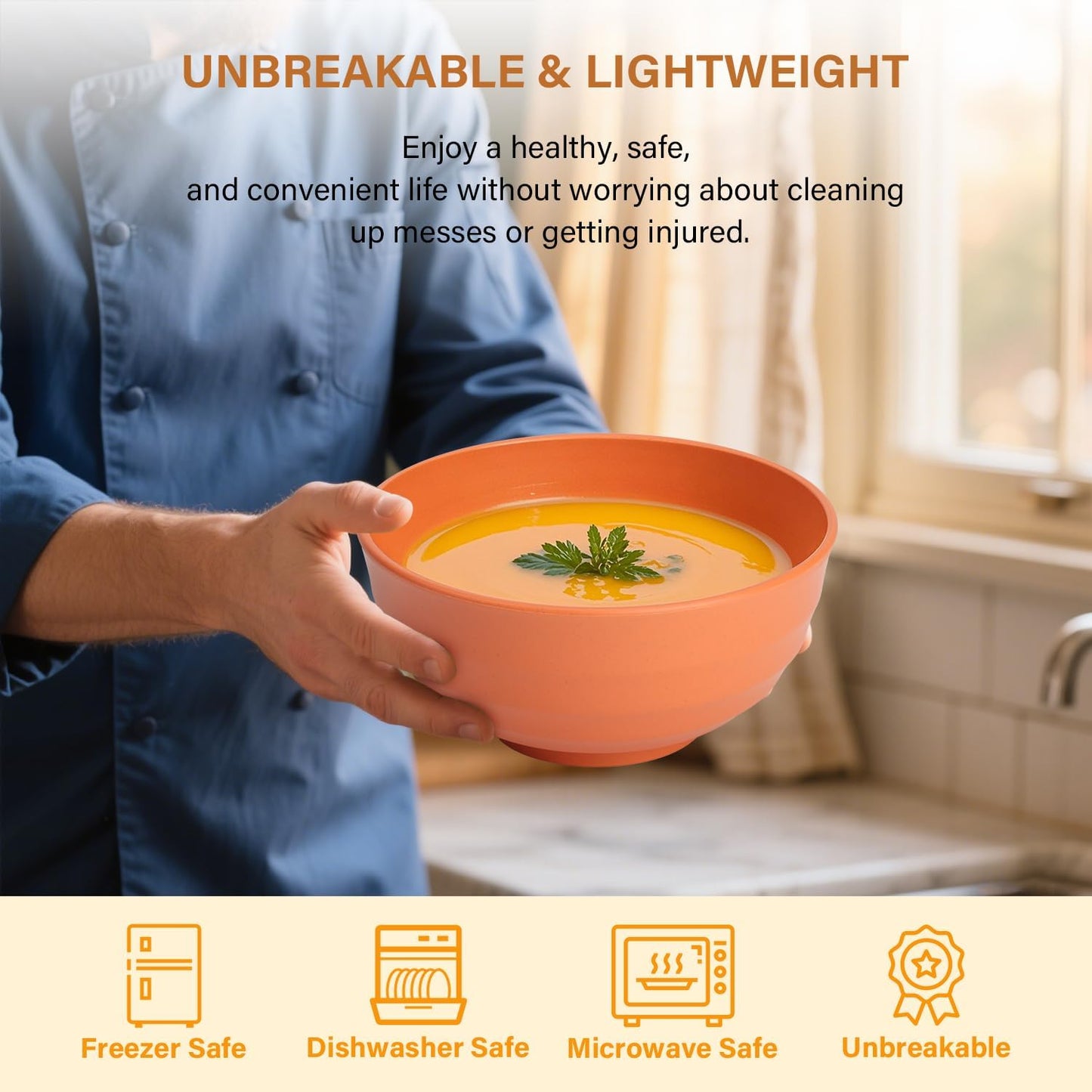 Homienly Wheat Straw Large Bowls, 60 OZ Large Capacity Salad Bowl,Unbreakable Bowl Set of 6, Serving Bowls for Kitchen, Picnic, Party, Microwave and Dishwasher Safe Camping Bowl Set-Multi