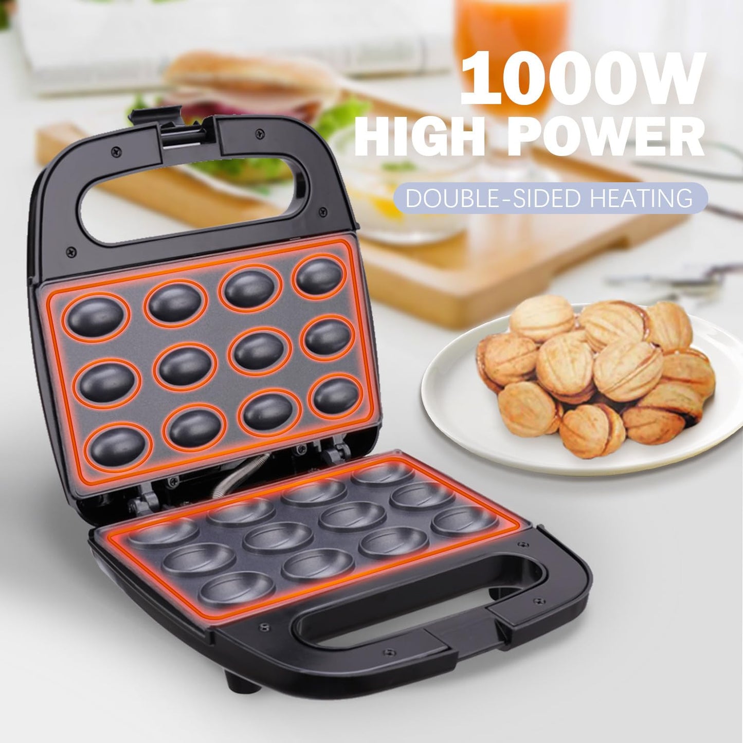 Walnut Cookie Maker 12 Holes Mold Maker Electric Walnut Cake Maker Mini Nut Waffle Bread Machine Sandwich Iron,Toaster Baking Breakfast Pan