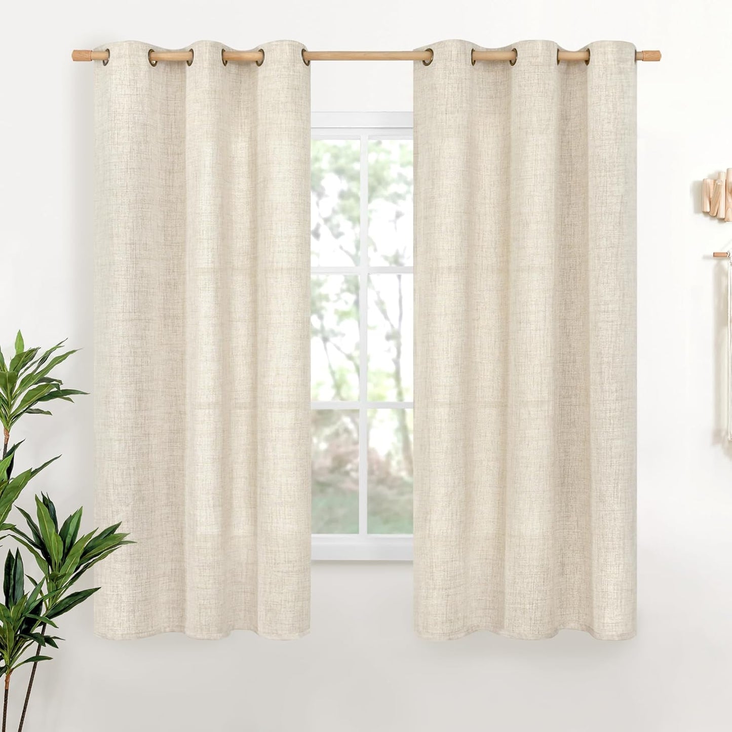 YoungsTex Linen Curtains 63 Inch Length for Living Room, Boho Cream Semi Sheer Window Drapes Textured Light Filtering for Bedroom Rustic, 38 x 63 Inch, 2 Panels