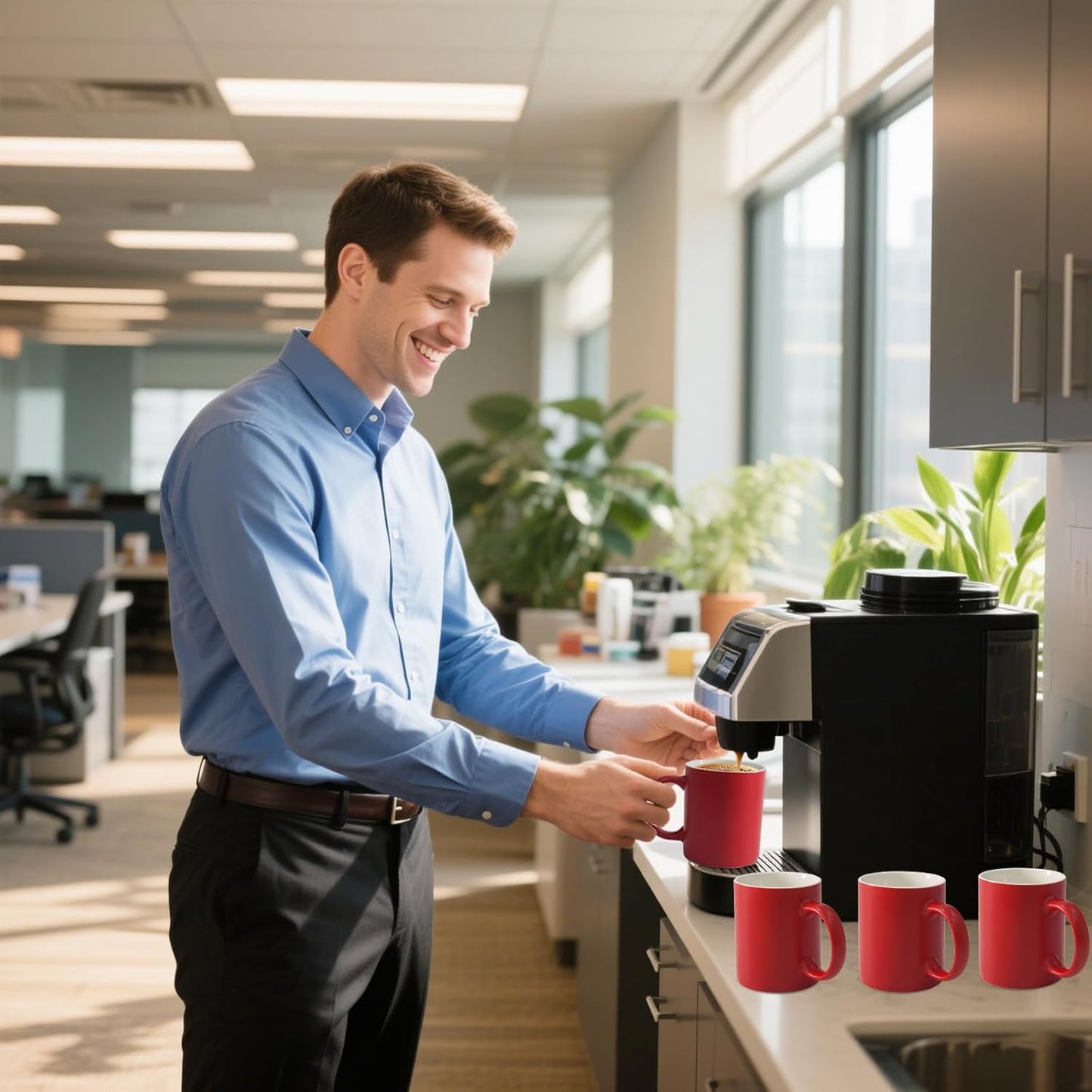 12 oz Cup (4pcs), Red Ceramic Coffee Mug for Milk Tea, Set of 4