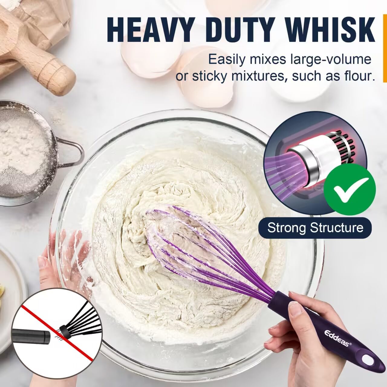 Whisk Eddeas Silicone Whisk Set of 6.Silicone whisks for cooking non Scratch.BPA Free and Dishwasher Whisk.7+9+11inch Colorful Wisk Great for cooking and Baking.（6pcs ）