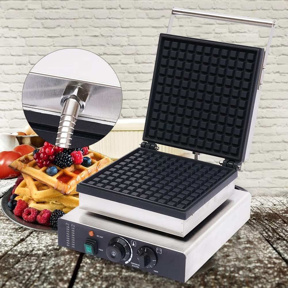 2200W Commercial Dutch Waffle Maker, Electric Waffle Maker Non-Stick Stainless Steel Belgian Waffle Iron w/Time & Temper Adjustable| Brushes|Food Clip, Large Waffle Machine for Restaurant Party Food