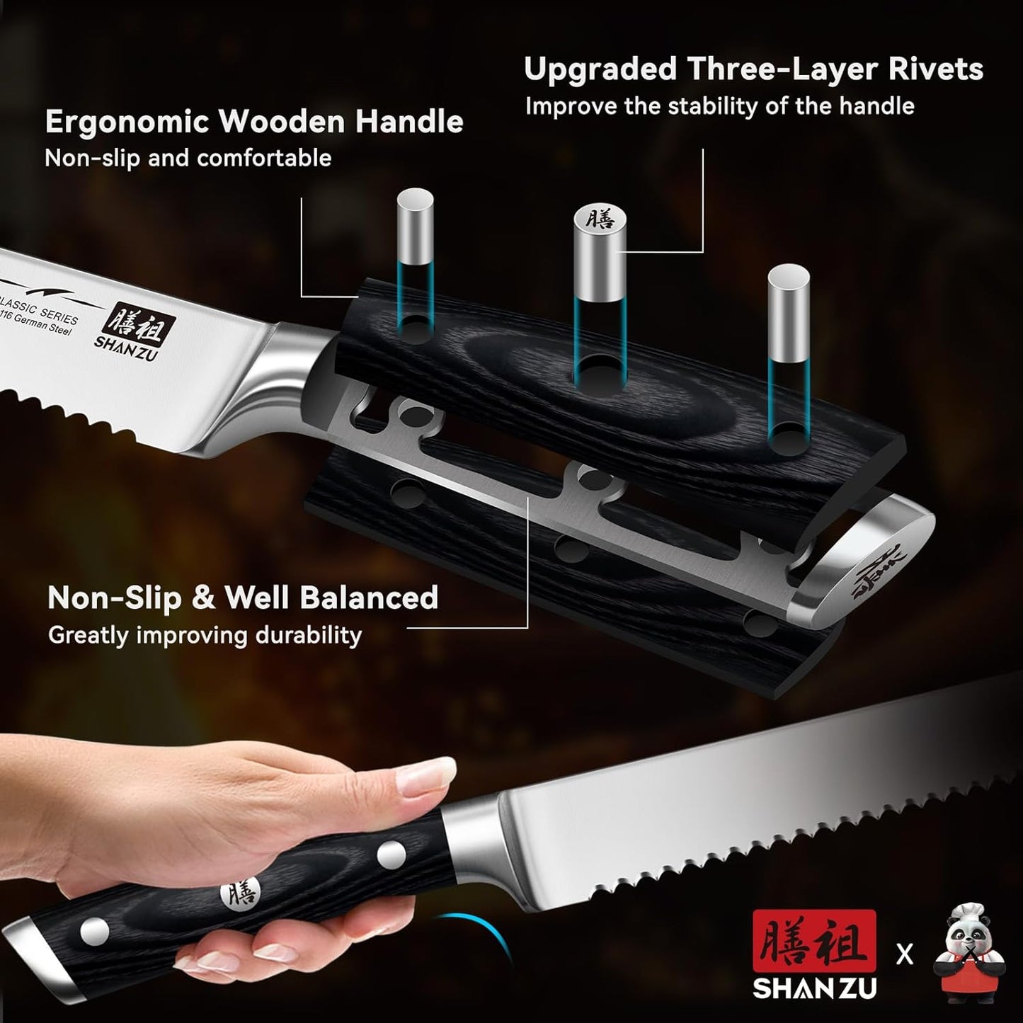 SHAN ZU 10" Bread Knife - Sourdough Slicing Knife Professional German 1.4116 Stainless Steel Serrated Blade, Ergonomic Wood Handle & Full Tang Design, Gift Box Included (Single-Edge