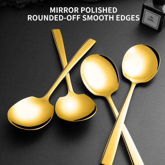 8 Piece Stainless Steel Serving Spoons Set - 8 Large Spoons, 9.2-Inch, Dishwasher Safe, for Parties/Kitchen/Buffet/Catering,Gold