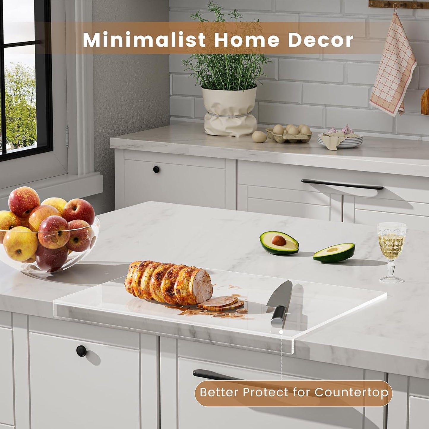 Acrylic Cutting Board with Counter Lip 3-Piece(17.5"x13.5", 16"x12", 11.5"x7.5"), Clear Non-Slip Cutting Boards for Countertop Protection, Durable Chopping Boards for Kitchen Ideal Housewarming Gifts