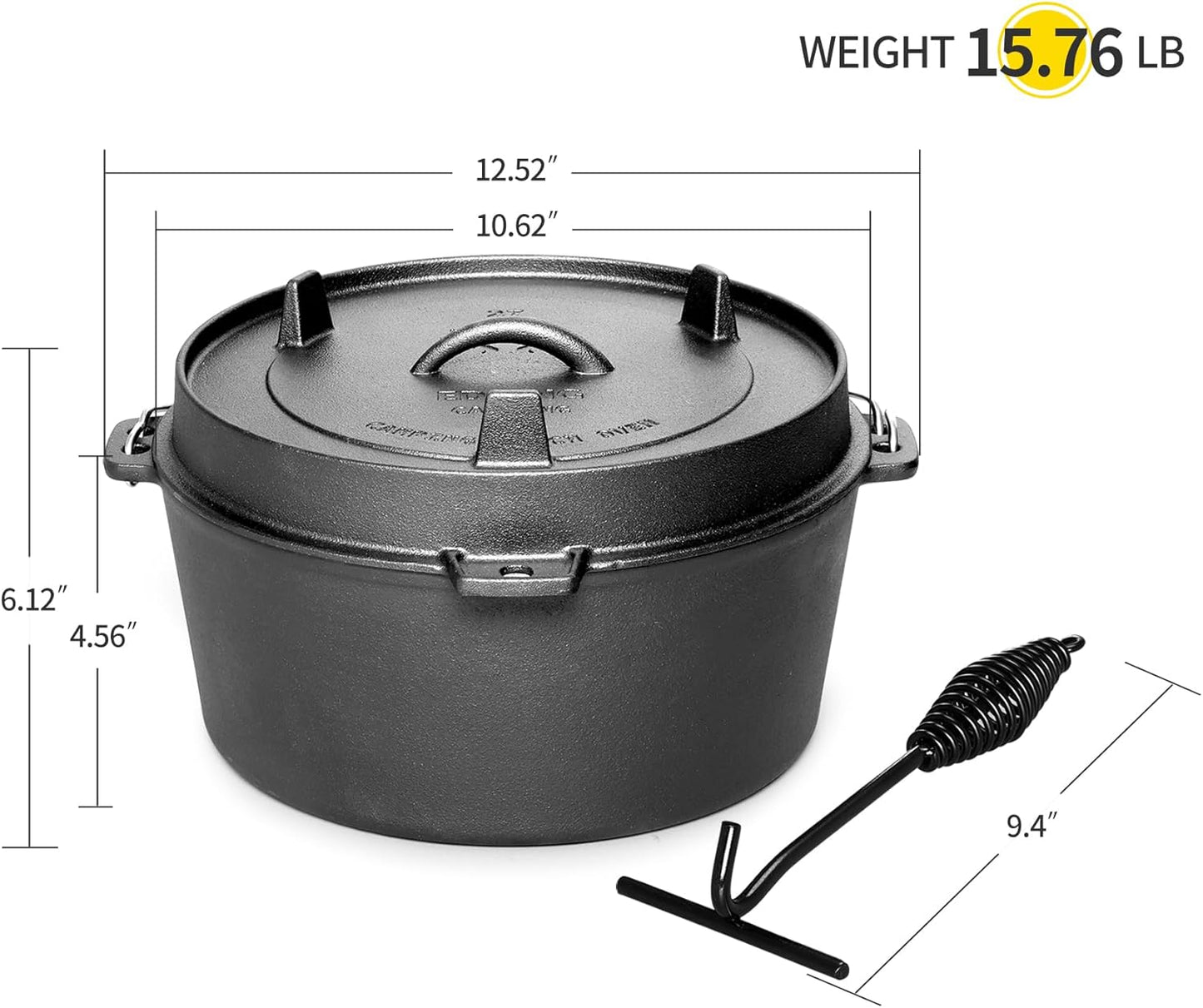 Pre-Seasoned Cast Iron Camping Dutch Ovens, Outdoor Camping Dutch Oven Pot with Lid Tripod, 6 Quart