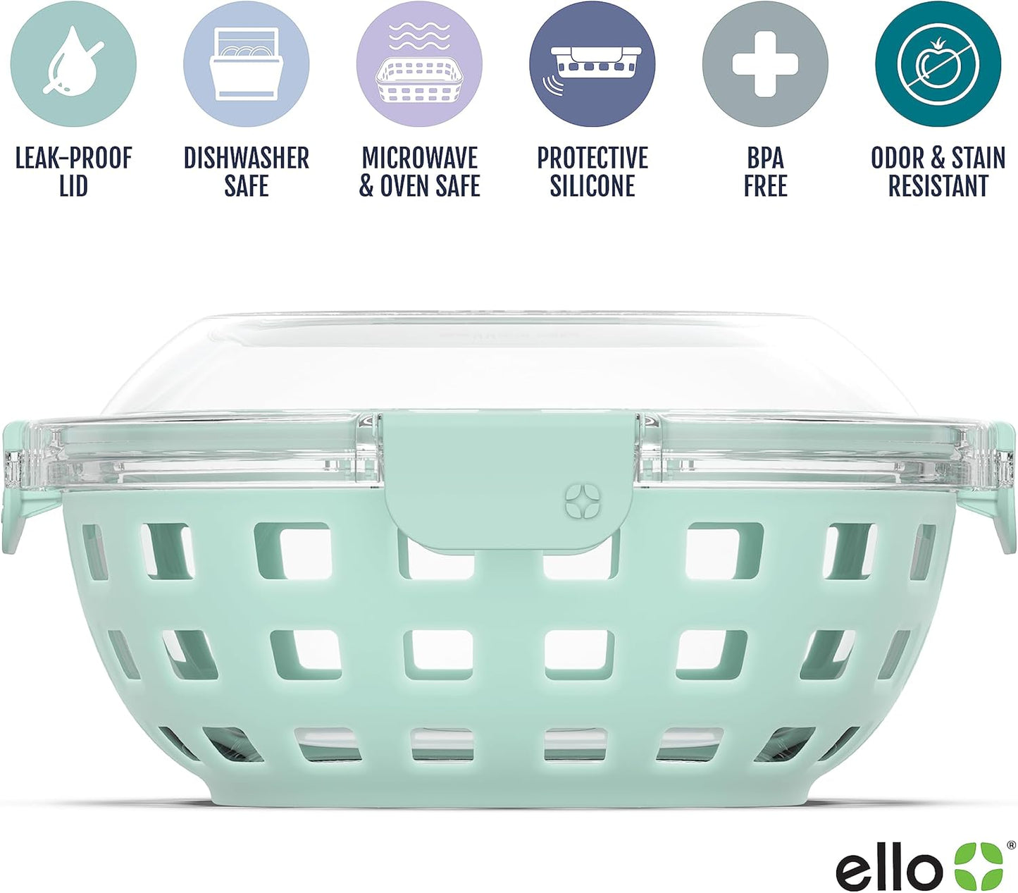 Ello Duraglass Meal Prep Lunch Bowl Container, 5 cup- Glass Food Storage Container with Silicone Sleeve and Airtight BPA-Free Plastic Lid, Dishwasher, Microwave, and Freezer Safe