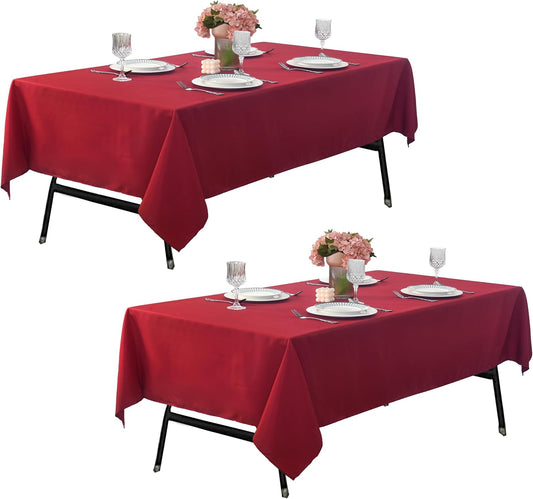 2-Pack 60x60 inch Burgundy Table Cloths, Solid Stain and Wrinkle Resistant Tablecloth, Premium Plain Weave Polyester Fabric Rectangle Table Linen Covers for Hotel, Banquet