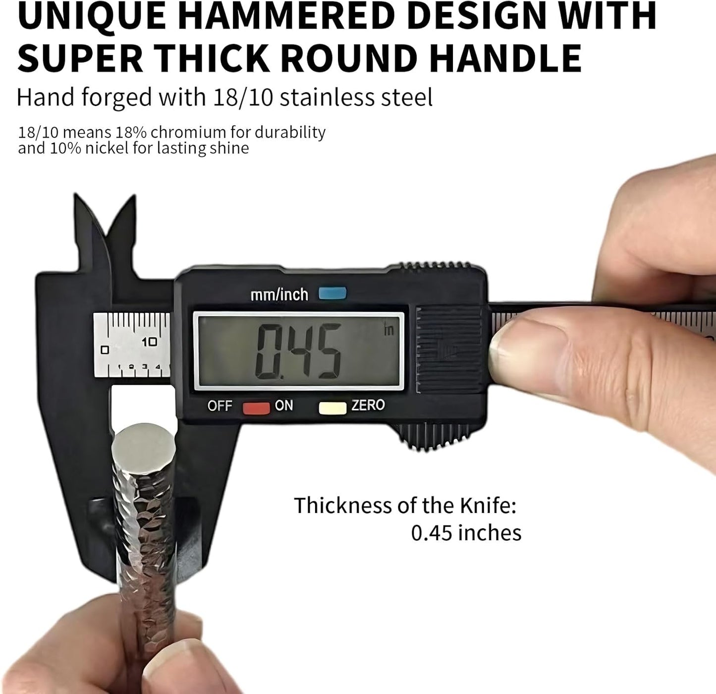 18/10 Stainless Steel Flatware Set Hand Forged Silverware Set Cutlery Set Round Hammered Handle Mirror Finished Heavy Duty 40 Pieces Service for 8