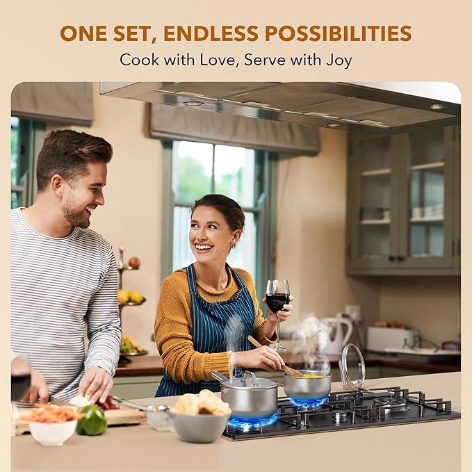 PekGema Stainless Steel Saucepan 3 Quart with Glass Strainer Lid, Thicken Tri-ply Full Sauce Pot, Two Side Spouts for Easy Pour, Dishwasher Safe, Induction Ready, Compatible with All Cooktops