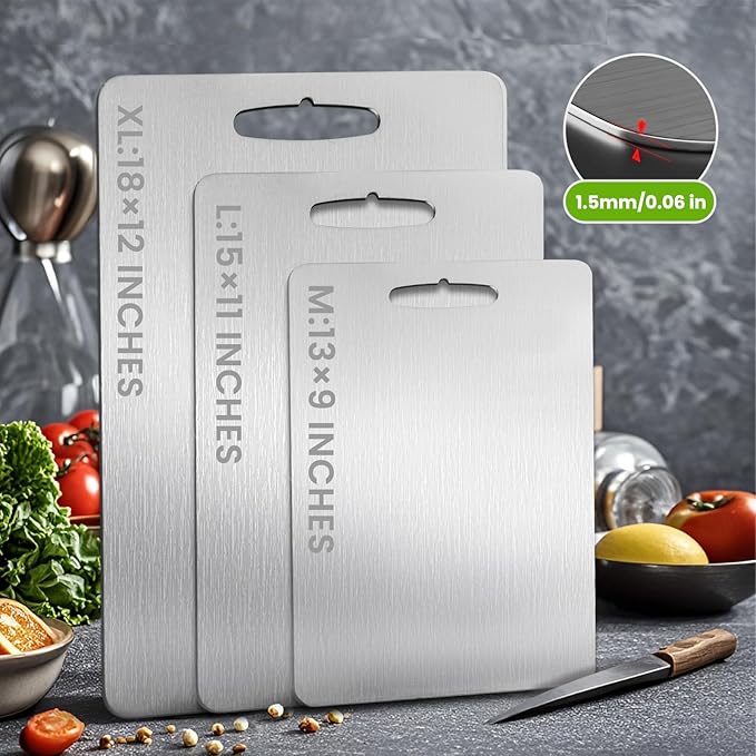 2 Pack Titanium Cutting Boards 100% Pure Titanium for Kitchen .Cutting Edge Hygiene & Durability.Double sided food-grade Cutting Board For Meats Fruits And Vegetables. Easy to Clean (18 * 12)