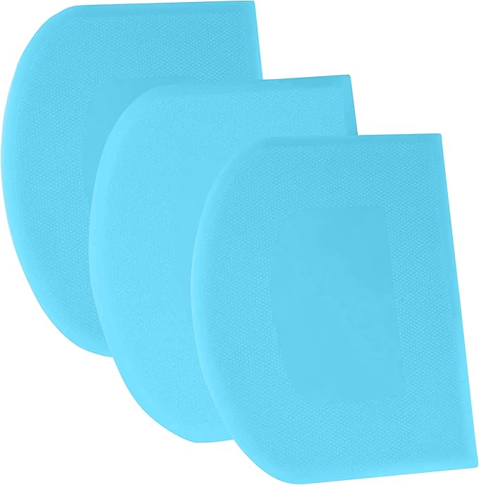 SURDOCA Dough Scraper Bench Scraper - 3P 8.3x5.5" Plastic Flexible Bowl Scraper, Sharp Edge & Angles Cake Scraper. Non-Slip Bakeware Decorating Tools Sculpting & Modeling Tools - Pure Blue