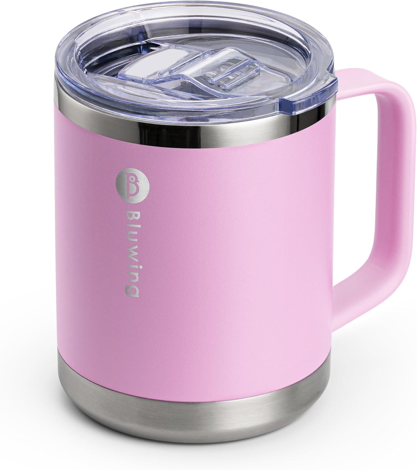 Insulated Coffee Mug with Lid, 12 oz Travel Coffee mug with handle Double Wall Stainless Steel Travel Tumbler Cup, Spill Proof (Purple Pink)