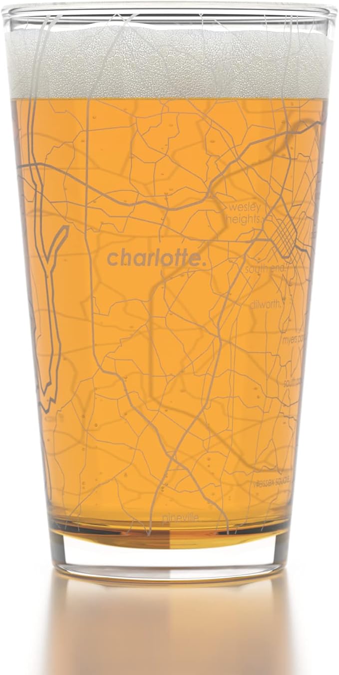 Well Told Engraved Charlotte North Carolina Map Pint Glass, Etched Beer Gift (16 oz, Clear) City Map Pint, Custom City Glassware, Gifts For Beer Lovers