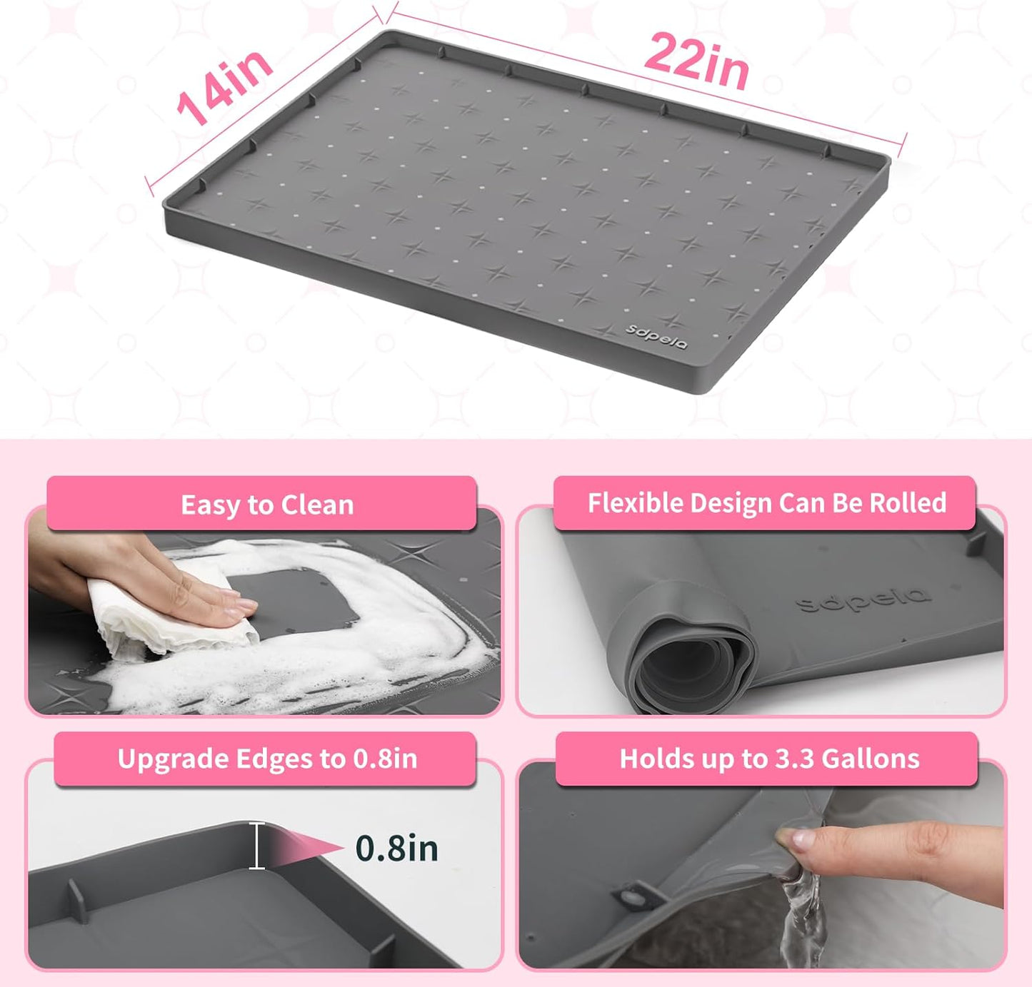 Sdpeia Under Sink Mat for [22" x 14"] Cabinet, Upgraded Silicone Waterproof Mat Kitchen Cabinet Liner Cabinet Protector Kitchen Organizers and Storage