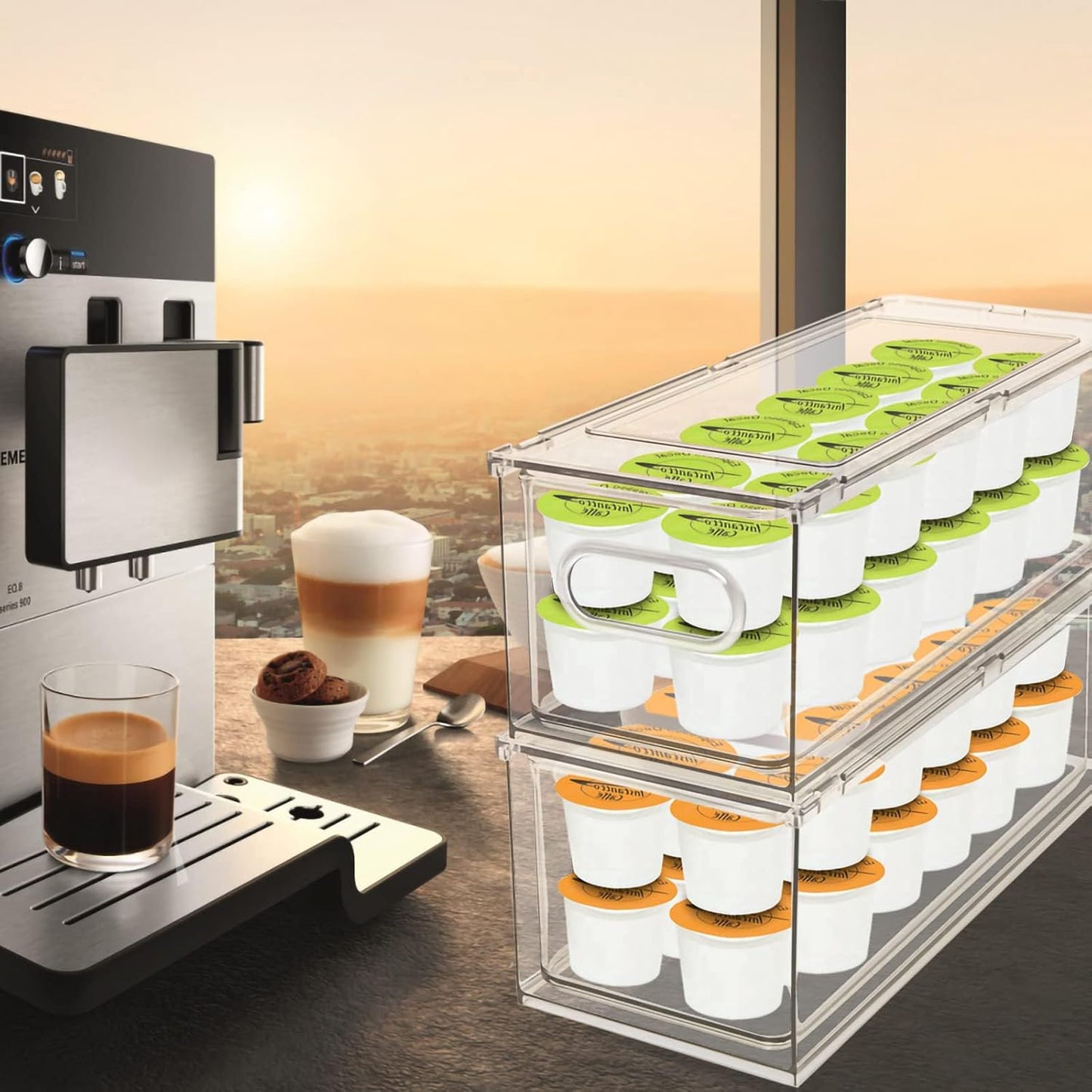 MANO Fridge Drawer Pull Out Stackable Bins with Handle Clear Refrigerator Drawers Organizer Food Storage Container Box Plastic Produce Saver for Pantry, Cabinet, Kitchen, Clothes（4Pack）