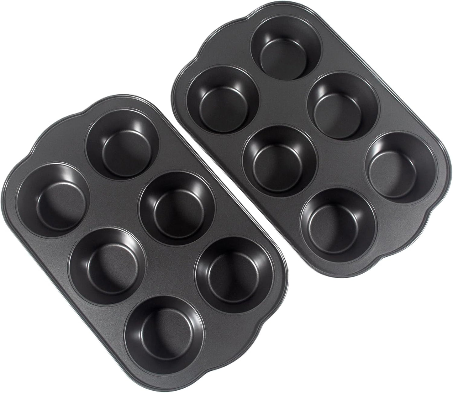 Non-Stick Jumbo Muffin Pans, 3.5" 6-Cup Set of 2 Baking Pans, Heavy Duty Carbon Steel Tins for Extra-large Muffins & Cupcakes