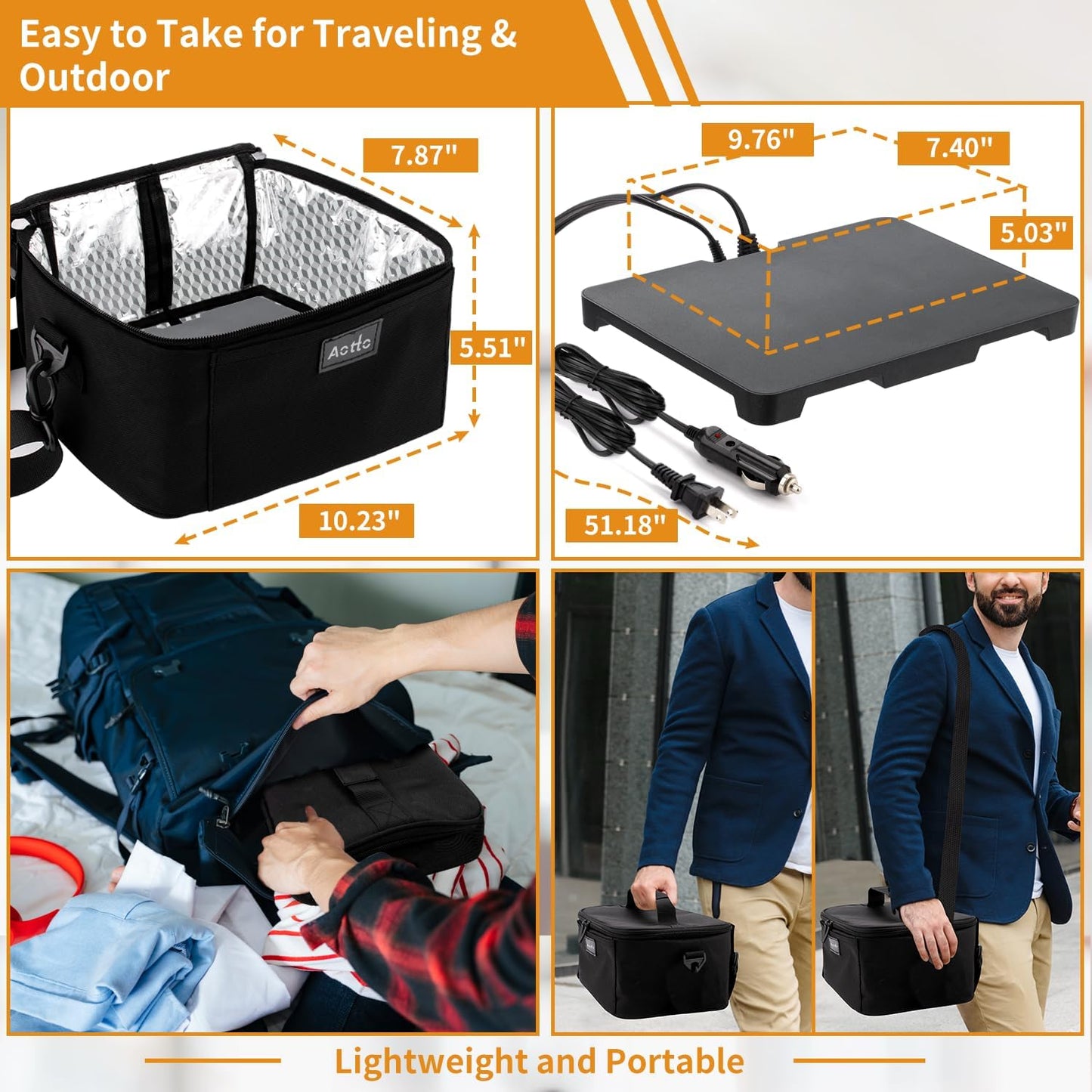 Aotto Portable Oven, Electric Lunch Box Food Heater - 12V/24V/110V 3-in-1 Car Food Warmer - Mini Personal Microwave Heated Lunch Box Warmer for Car, Truck, Travel, Office & Home Use - Black