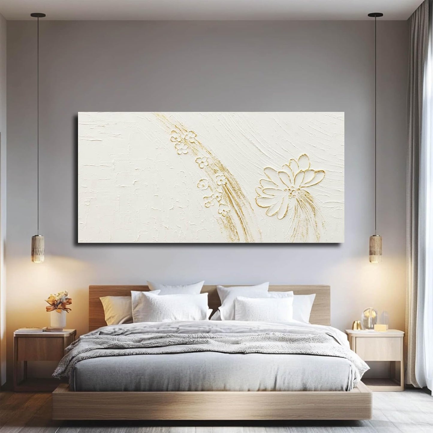 VAYIMDH Modern Canvas Wall Decor Floral Hand Painted Wall Art Textured Wall Posters 29"x58" Wall Decorations for Living Room Pictures for Kitchen