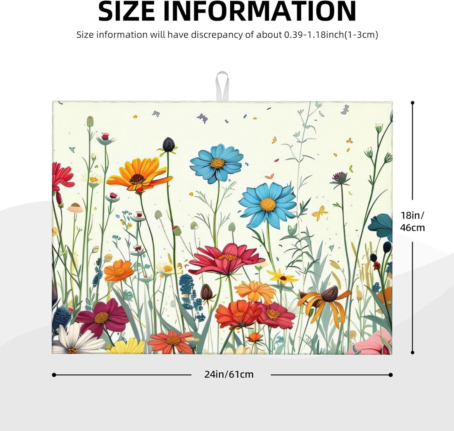 Butterfly Flowers Dish Drying Mat 18x24 Inch, Microfiber Absorbent Fast Dry Mat Daisy Floral Large Dish Mat Drying Kitchen Mat, Kitchen Drying Pad for Kitchen Counter Coffee Bar Decor Gifts