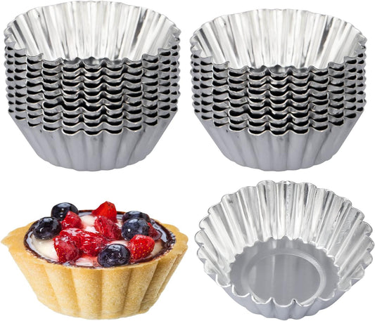 ISKYBOB 20 Pack Egg Tart Pans, 2.6 x 0.8in Small Metal Cupcake Pans Pie Cookie Muffin Tins Reusable Baking Mold Cups