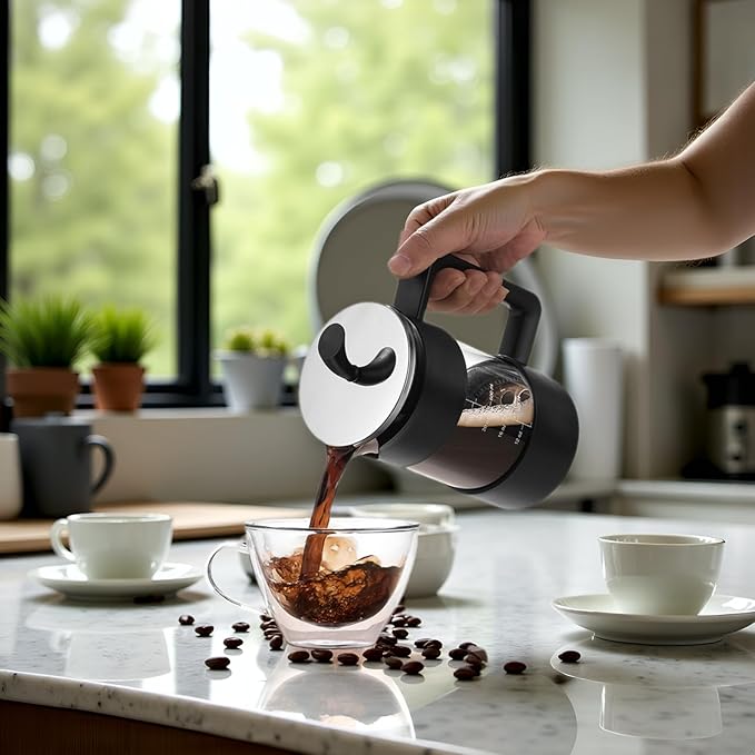 Modern French Press Coffee Maker, 34oz (1 Liter), Heat-Resistant Borosilicate Glass with No-Drip Spout, for Home, Office or Gift