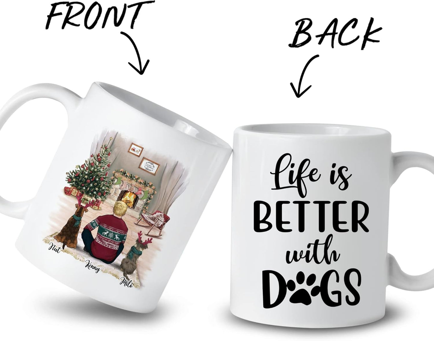 Gossby Personalized Dog Mug - Life's Better with Dogs - Custom 11oz, 15oz Christmas Mug Set for Dog Lovers, Names & Breeds