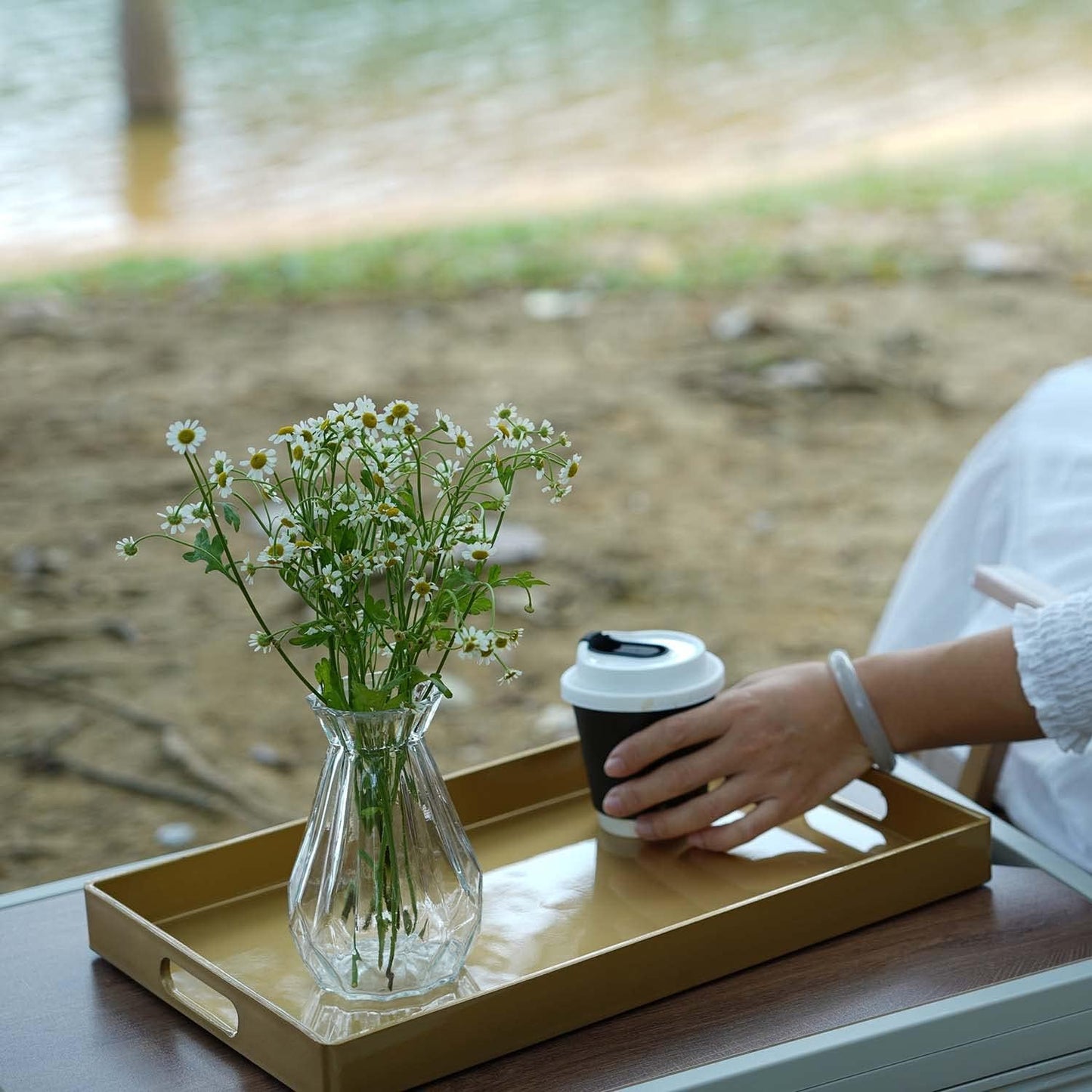 Zosenley Decorative Tray, Rectangular Plastic Tray with Handles, Modern Vanity Tray and Serving Tray for Bathroom, Kitchen, Ottoman and Coffee Table, 15.6" x 10.2"(Gold)