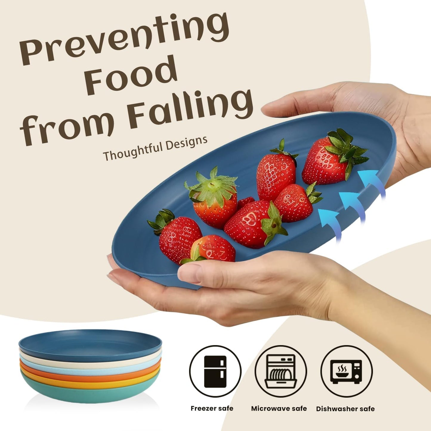 Homienly Deep Dessert Plates, Wheat Straw Plate Set of 6, Alternative to Plastic Plates Reusbale, Dishwasher and Microwave Safe Plates for Kitchen, Unbreakable Plate for Cake, Sncak (8 Inch, Multi)