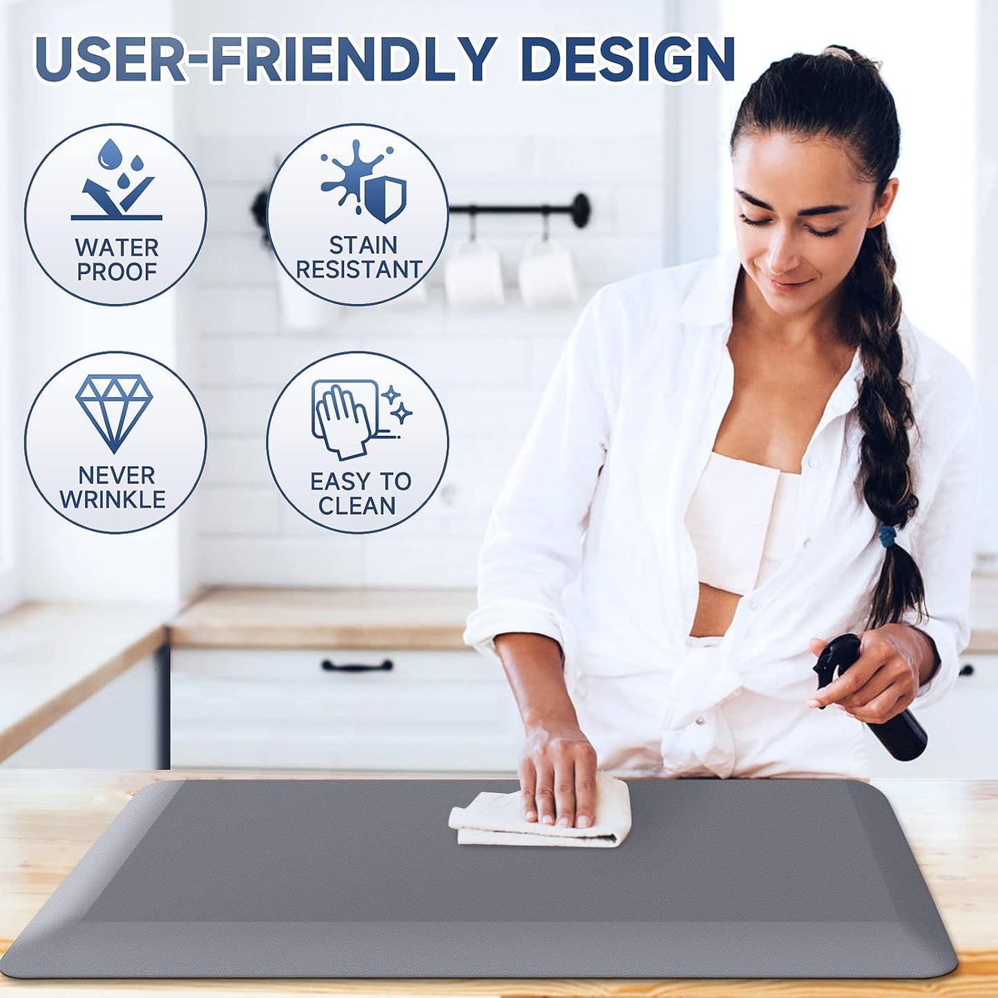 4/5 Inch Thick Kitchen Mats for Floor, StepRite Kitchen Rug for Standing Desk, Non-Slip, Thicker, Stain Resistant, Waterproof, Comfort Anti Fatigue Floor Mat for Home, Kitchen, Office - Grey,32*20''