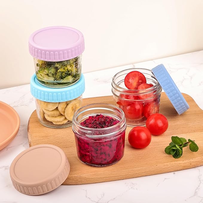 YUNCANG 6-Pack Glass Food Storage Jars 4 Oz Glass Food Canisters with Lid Microwave, Dishwasher & Freezer Safe