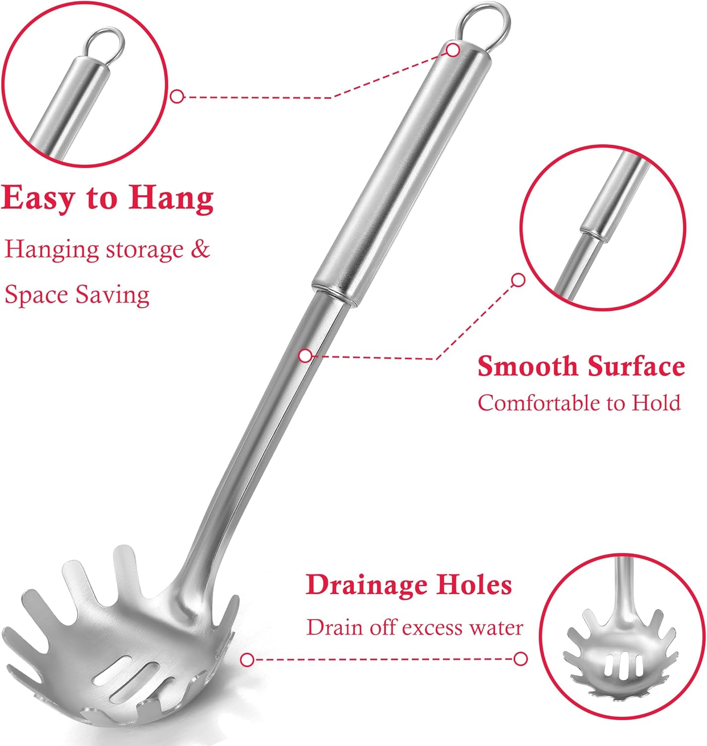 Spaghetti Spoon and Spaghetti Tong - 12 Inch Heat-Proof Handle Spaghetti Fork and Kitchen Tong, Non-stick, Easy Storage and Dishwasher Safe Utensils for Cooking, Ergonomic Design