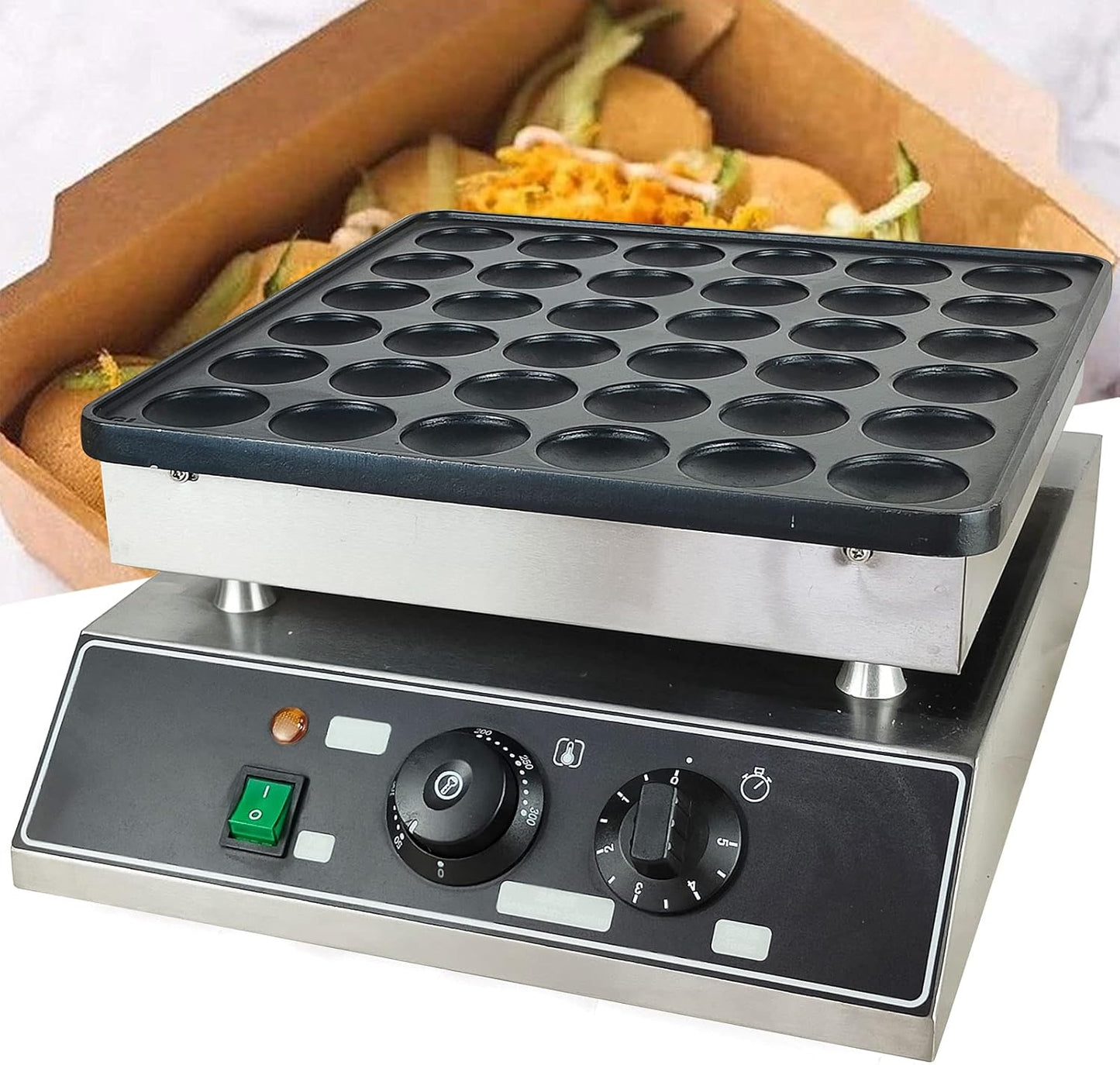 36PCS Mini Dutch Pancake Baker,Commercial Electric Waffle Pancake Maker,Time and Temperature Control Mini Waffle Pancake Maker Stainless Steel for Restaurants,Family