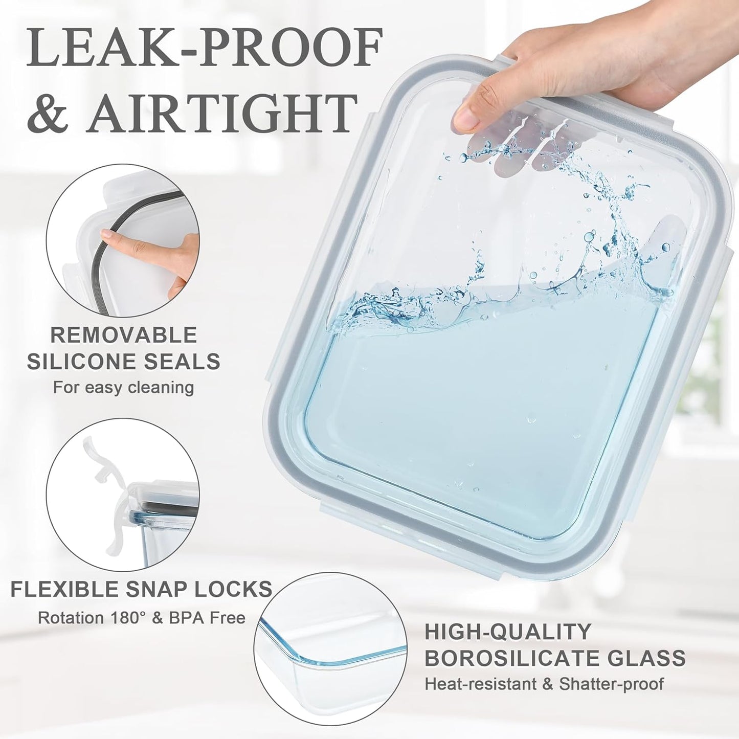 GEHE 9.8 Cup / 78 Oz Large Glass Food Storage Containers with Lids, 2 Pack Glass Meal Prep Containers Set with Airtight Locking Lids - Storing Food, Baking, Leakproof, Freezer, Microwave & Oven Safe