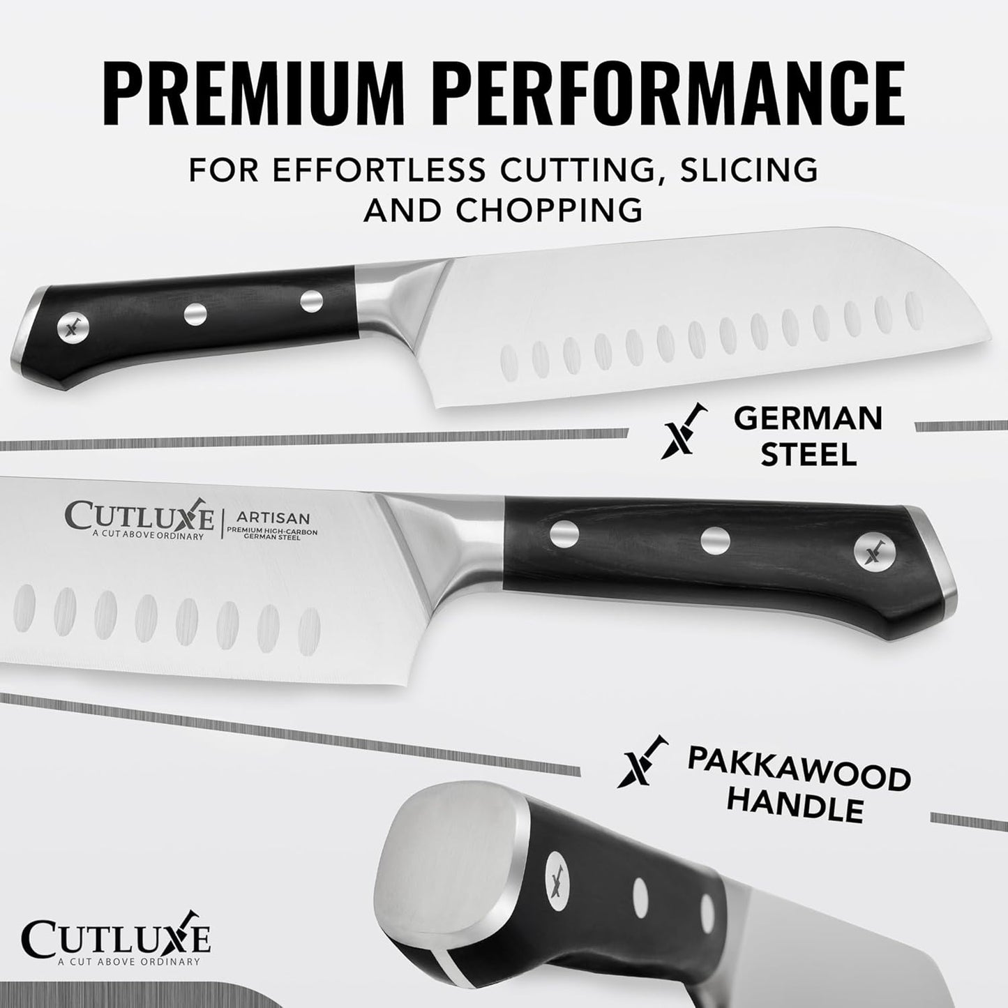 Cutluxe Chef Knife Set, 7 PCS Professional Chef's Knife Set – Razor Sharp German Steel, Full Tang, Ergonomic Handles – Artisan Series
