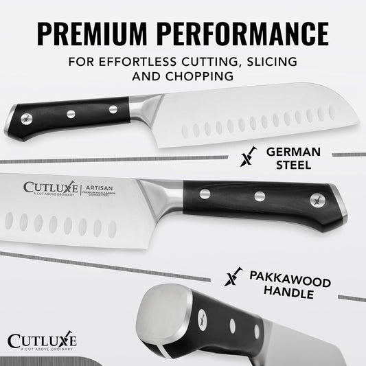 Cutluxe Santoku Knife Set – 7" Chopping Knife and 5" Vegetable Knife – Multipurpose Kitchen Knives – High Carbon German Steel, Full Tang & Ergonomic Handle Design – Artisan Series