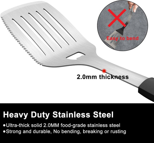 Grill Tools BBQ Accessories Set of 2, 15.8'' Heavy Duty Stainless Steel Grill Utensils with Grill Spatula and Fork, Full Tang Silicone Handle, Outdoor Grilling Tools Barbecue Accessories