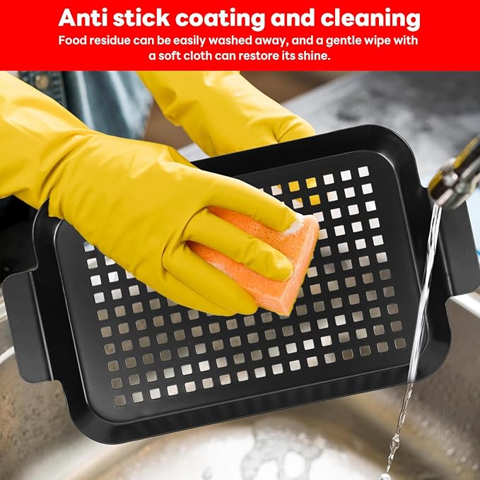 Grill pan, 2 Grilling Tray - Outdoor Grilling Baskets with Hole, Camping Barbecue Set for meat, fruits and vegetables (2 pieces)