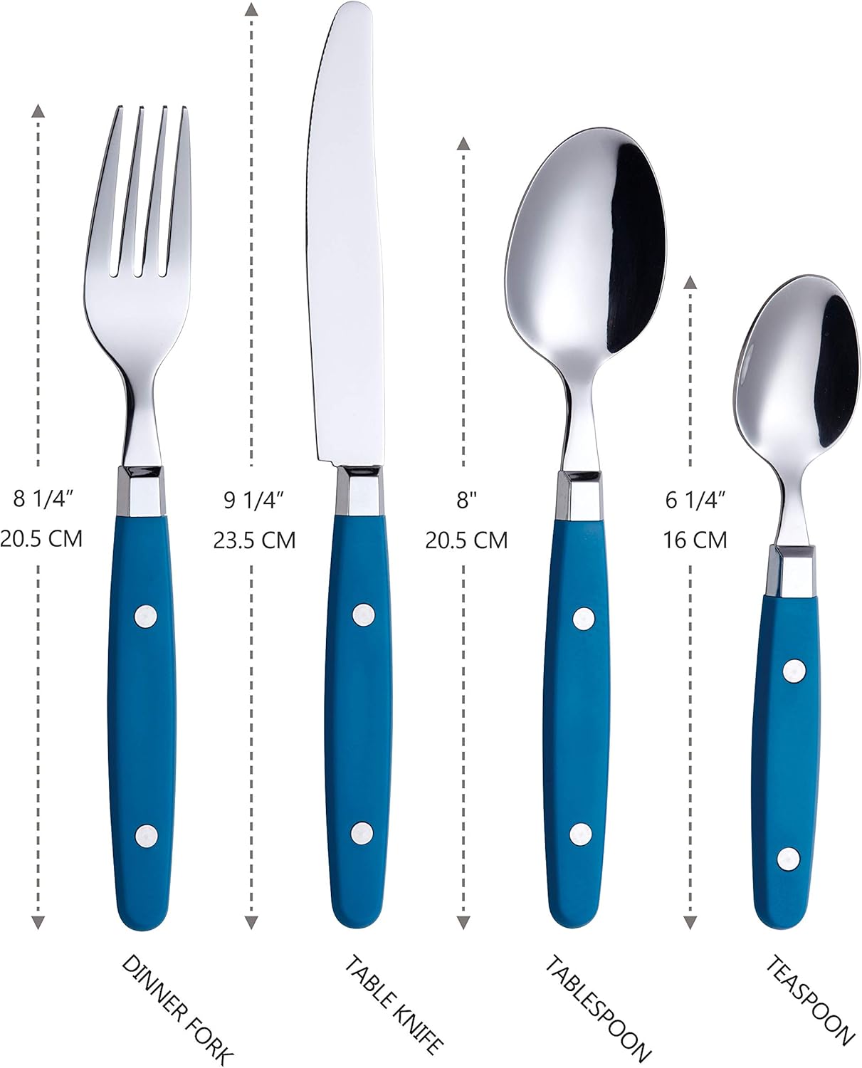 ANNOVA Silverware Set, Retro/Rivet Colorful Stainless Steel Tableware Kitchen Flatware Set Utensils, Includes Dinner Knives, Forks, Spoons & Dessert Spoons (Blue, 24 Pieces)