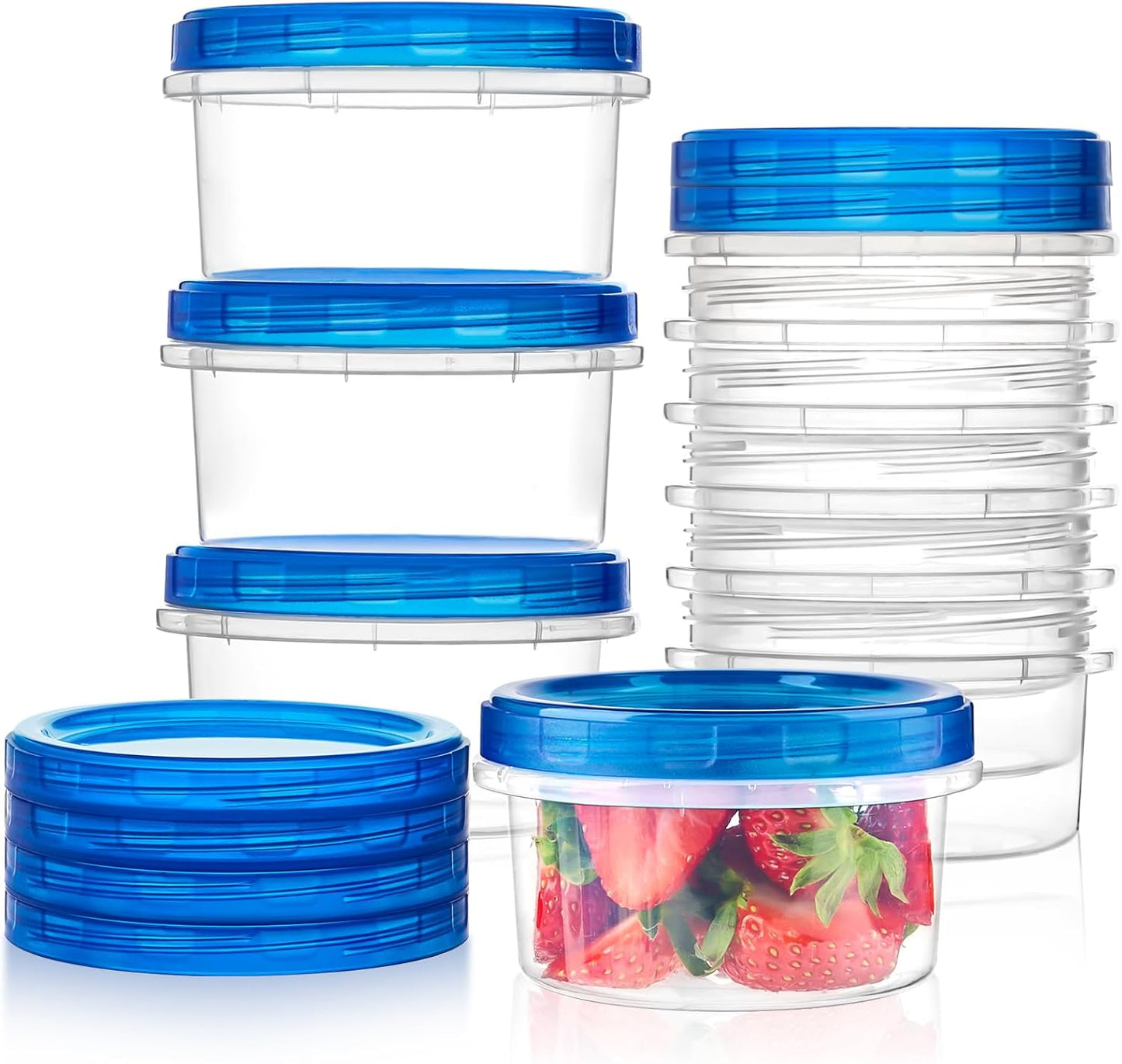 Qeirudu 10 Pack 8oz Freezer Storage Containers with Screw Lids, Leakproof Meal Prep Containers, Small Reusable Plastic Food Storage Containers for Fruits, Leftovers, Salads, Overnight Oats