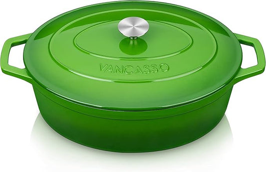 vancasso Enameled Cast Iron Dutch Oven, 9.3 Quart Dutch Oven Pot with Lid, Oval Dutch Oven Cast Iron Pot with Non Stick Enamel Coating for Bread Baking