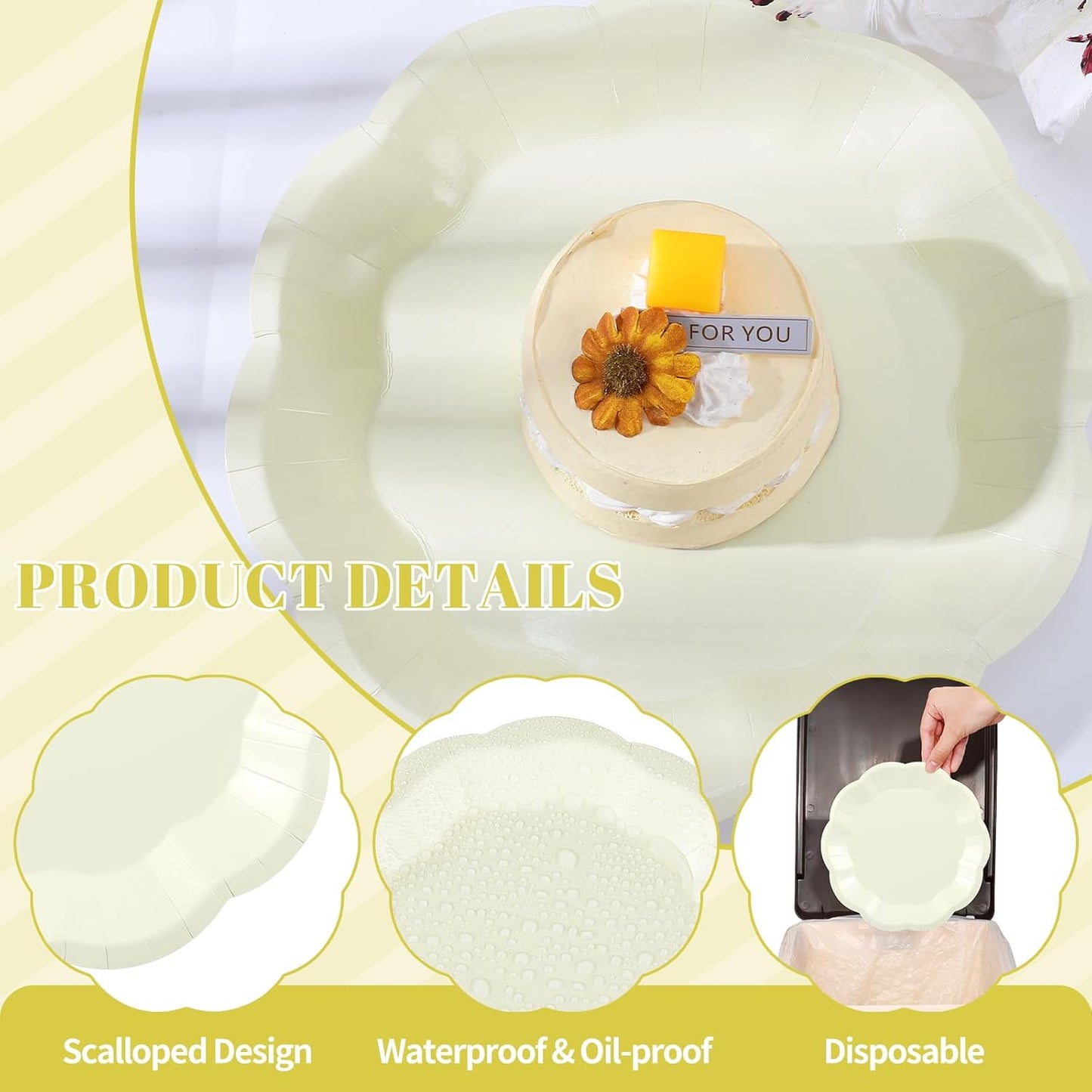 30pcs Thanksgiving Paper Plates 9 Inch Ivory Scalloped Paper Plates Disposable Cream Dinner Plate for Thanksgiving, Friendsgiving, Weeding, Birthday, Baby Shower