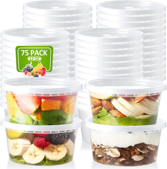 75 Sets 12oz Deli-Containers-with-Lids-Airtight-Plastic-Food-Storage-Containers-with-Lids-Soup-Slime-Overnight-Oat-To-Go-Containers