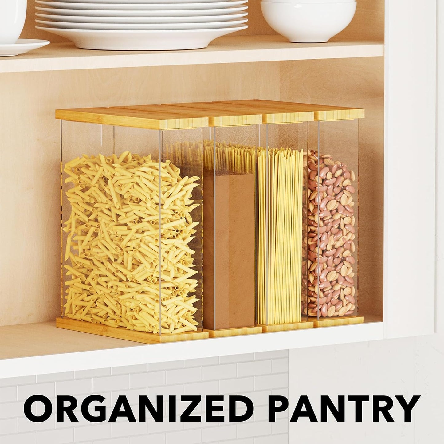 SpaceAid Bamboo Food Storage Container - Airtight Cereal Containers with Lids, Kitchen Cereal Canisters Pantry Organizers and Storage for Rice, Flour, Coffee, Snack, Large 2 Pack