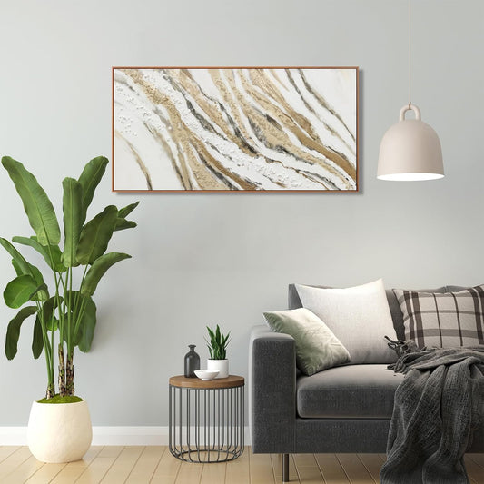 Abstract Wall Art Wall Decor Abstract Painting With Golden And White Lines Modern Canvas Art Abstract Artwork Framed Pictures For Living Room Bedroom Bathroom Office Home Decor Can Be Hung Directly 20"X 40"