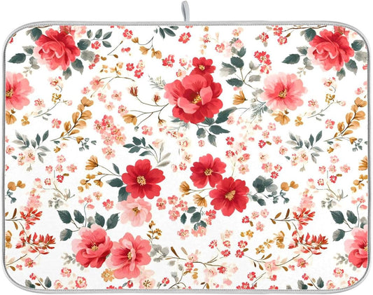 Spring Floral Colorful Flowers Dish Drying Mat for Kitchen Counter Absorbent Dish Drainer Mats Drying Pads 18"x24"