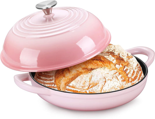 P&P CHEF Bread Dutch Oven for Sourdough, 5.5 Quart Enameled Cast Iron Dutch Oven Pot with Lid for Homemade Bread Baking, Easy to Clean & Even Heat, Pink
