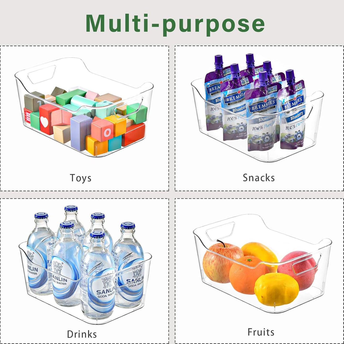 12 Pack Clear Plastic Storage Bins, Pantry Organizers and Storage, Clear Pantry Organizer Bins, Plastic Containers with Handle for Kitchen,Freezer,Cabinet,Closet,Bathroom Under Sink Storage